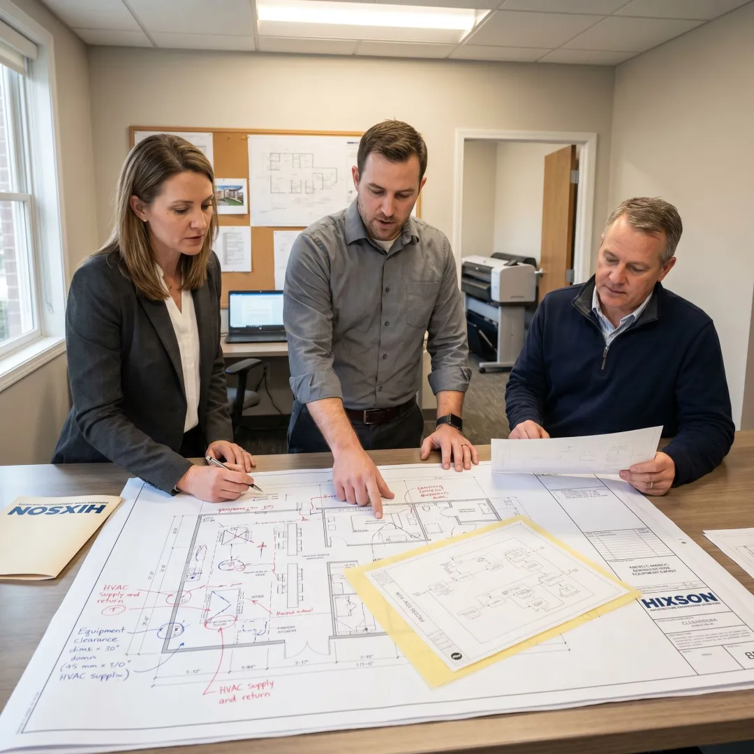 Engineers reviewing aseptic facility plans