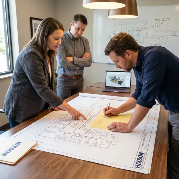 Engineers reviewing cheese plant plans