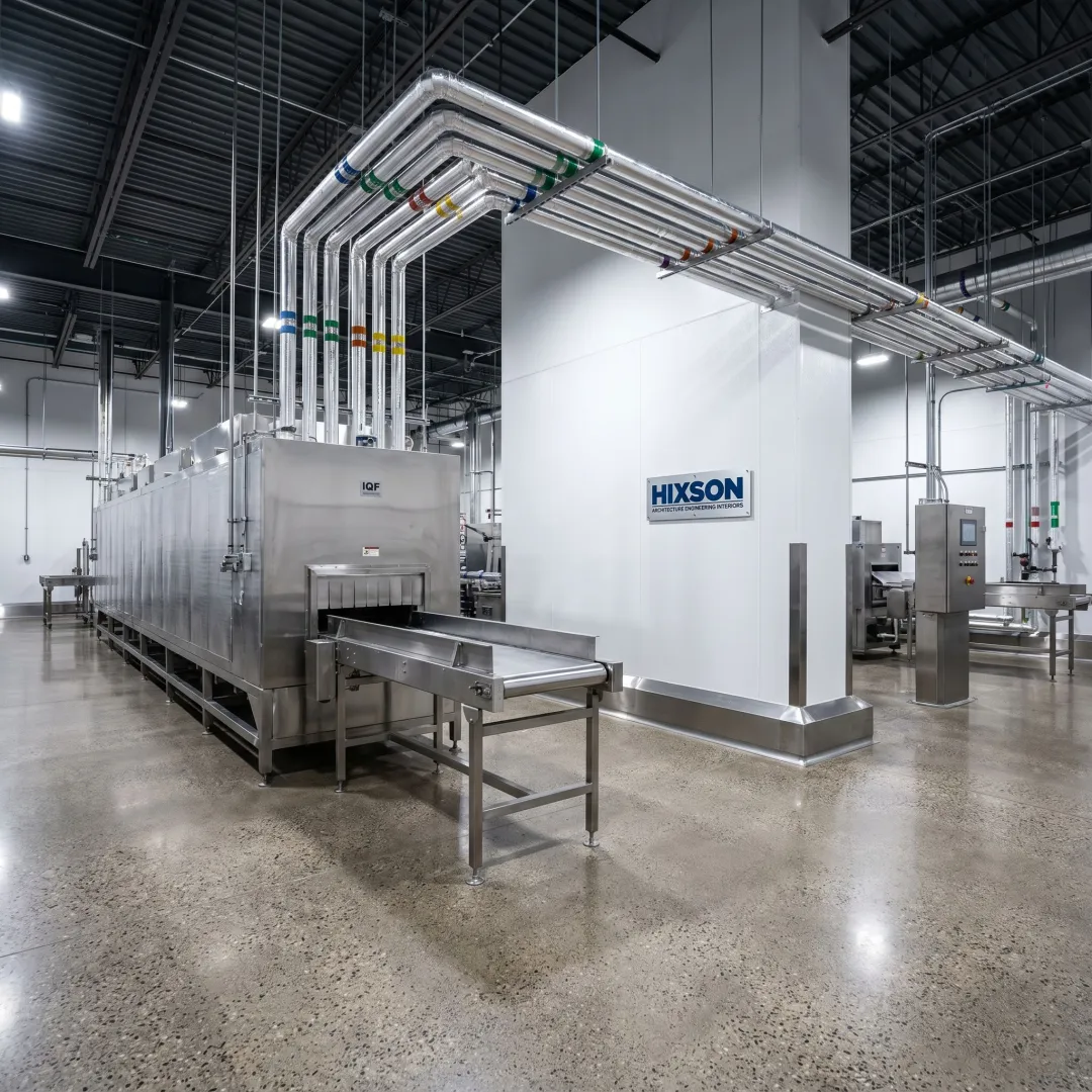 IQF tunnel freezer system in a frozen food facility