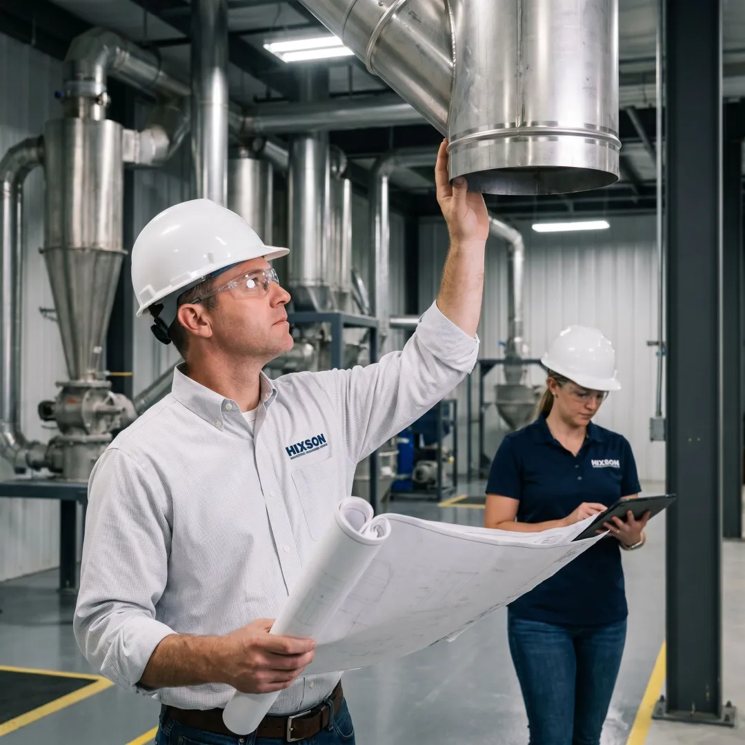 Engineer inspecting combustible dust controls in a manufacturing facility