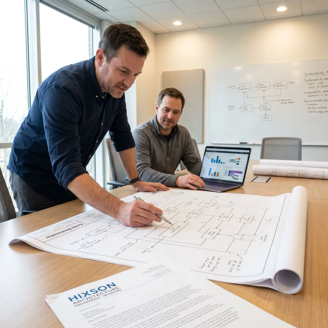 Engineers mapping a facility decarbonization process