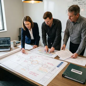 Engineering team coordinating hazard controls