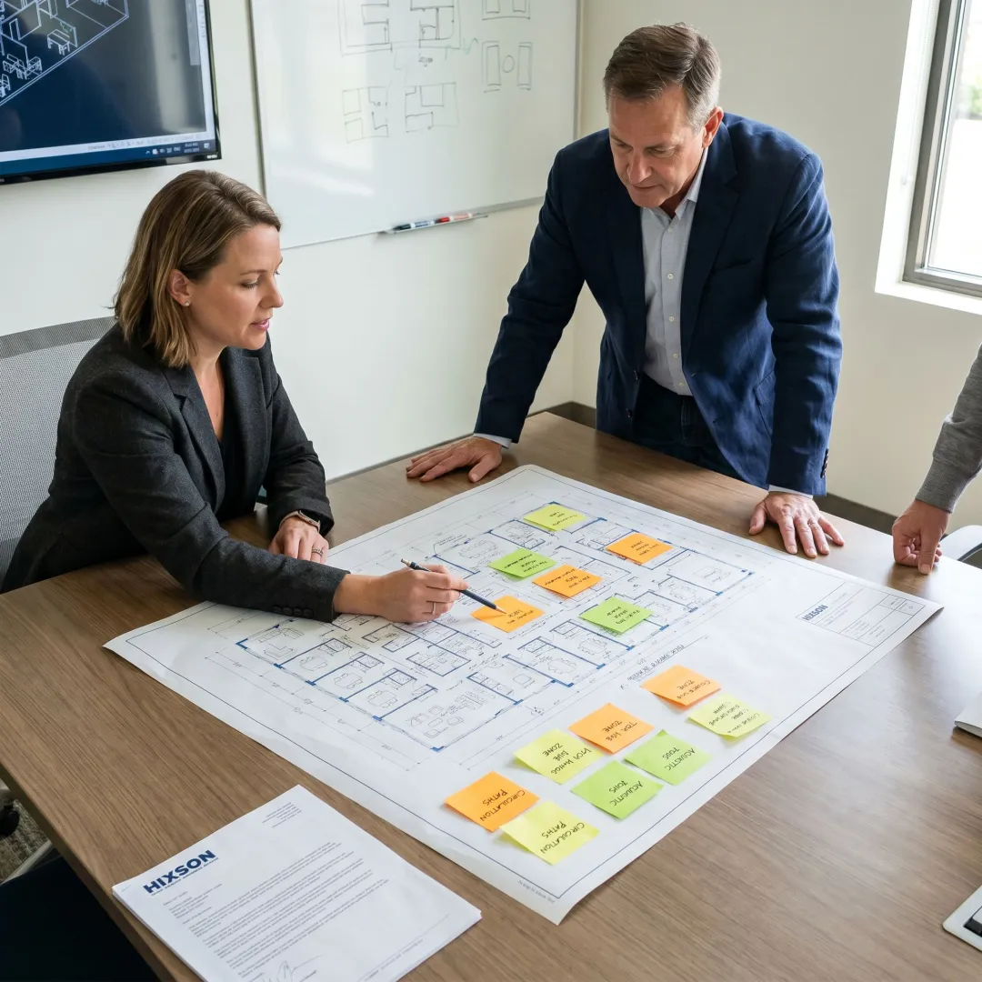 Office planning workshop with floor plans