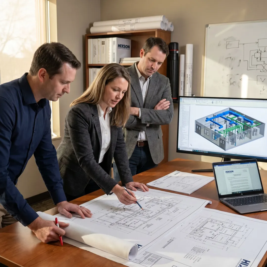 Engineers planning a pharmaceutical cleanroom project