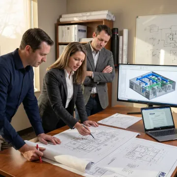 Engineers planning a pharmaceutical cleanroom project