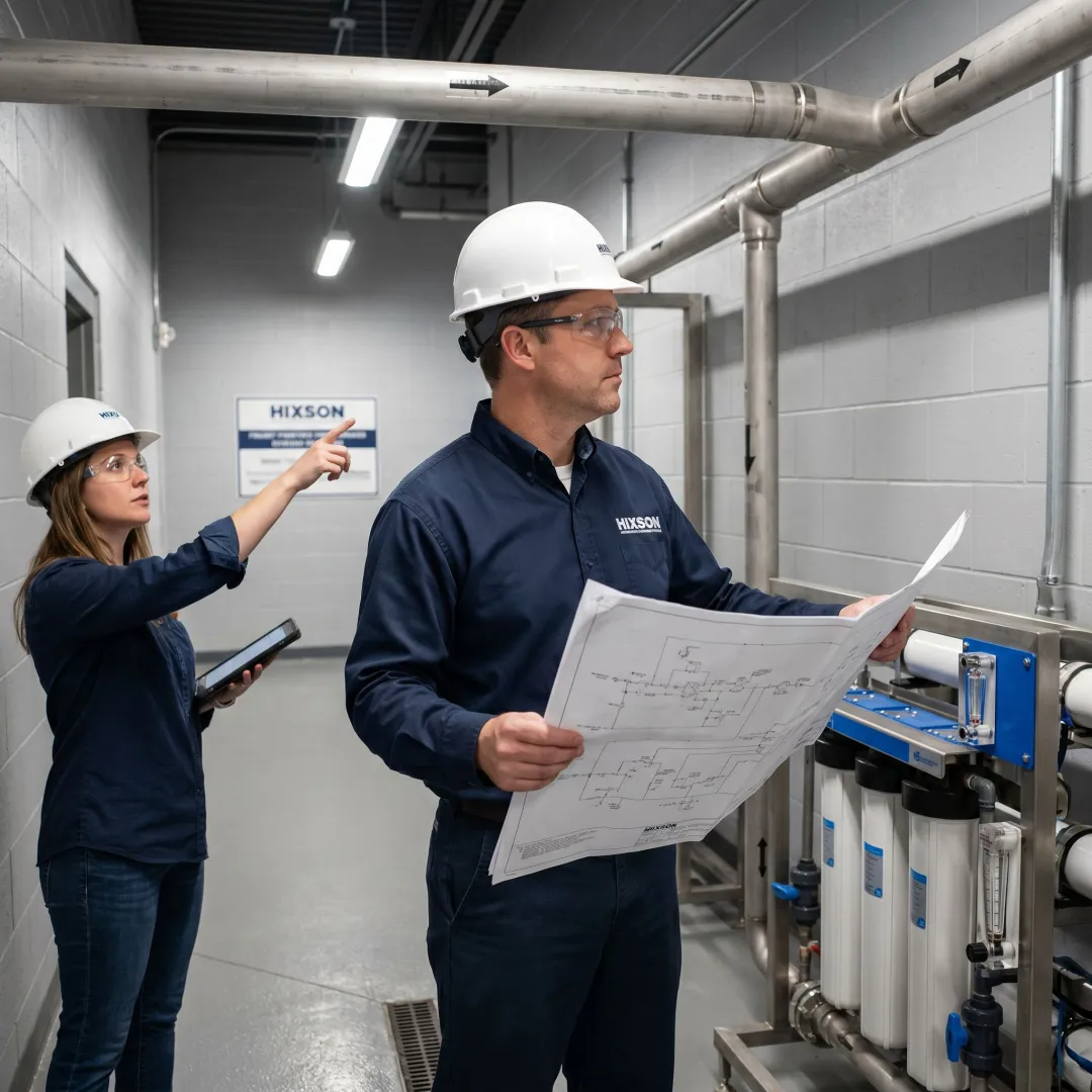 Engineer reviewing efficient water system equipment