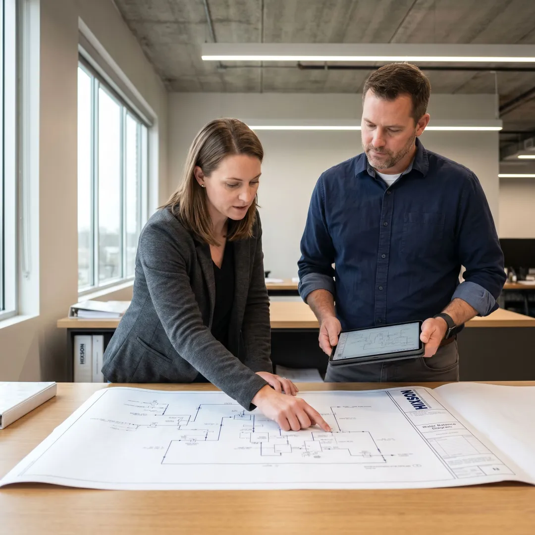 Engineers planning efficient water system process