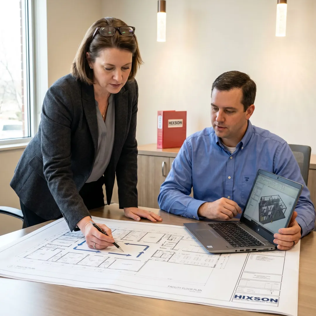 Engineering team planning a manufacturing improvement project