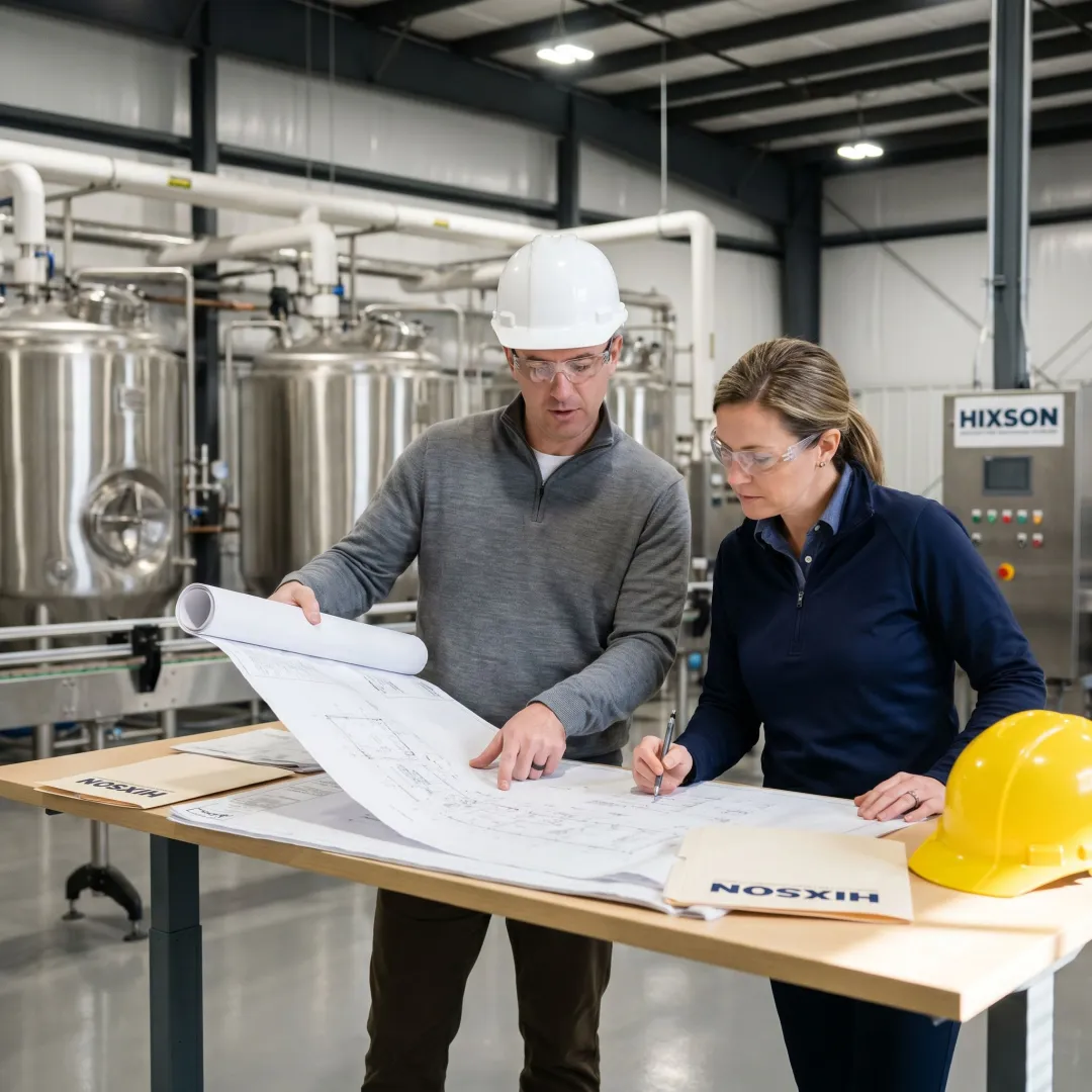 Industrial manufacturing consultants reviewing a plant layout