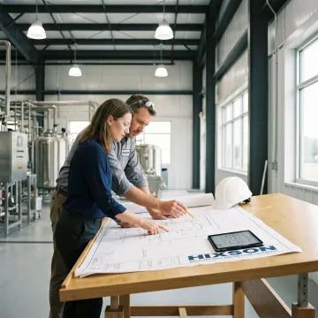 Industrial manufacturing consultants reviewing facility plans