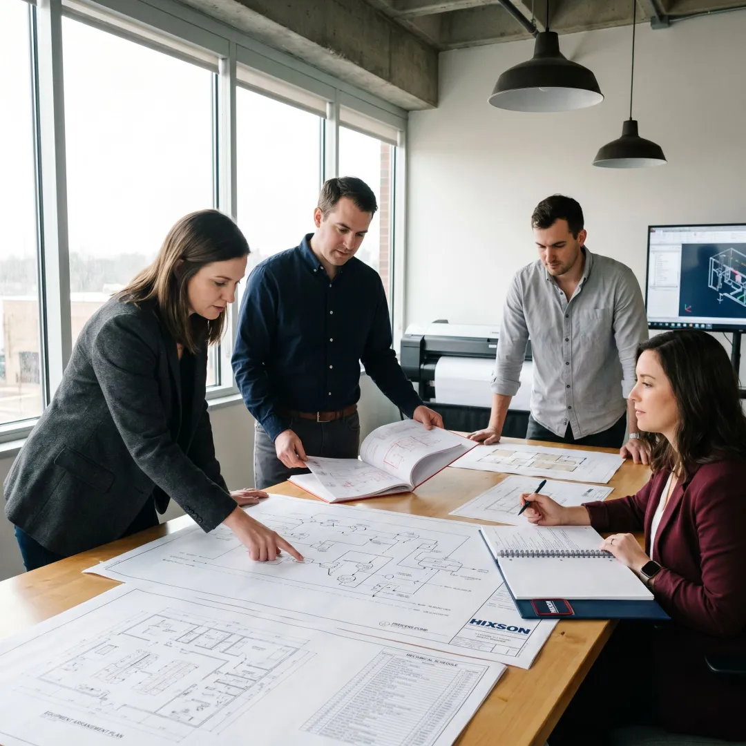 Engineers planning an industrial manufacturing project