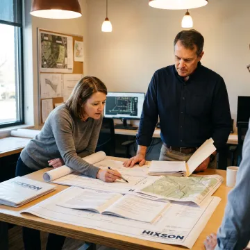 Consultants reviewing site feasibility maps