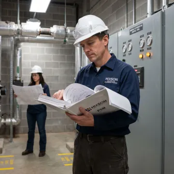 Industrial refrigeration engineer reviewing ammonia system controls