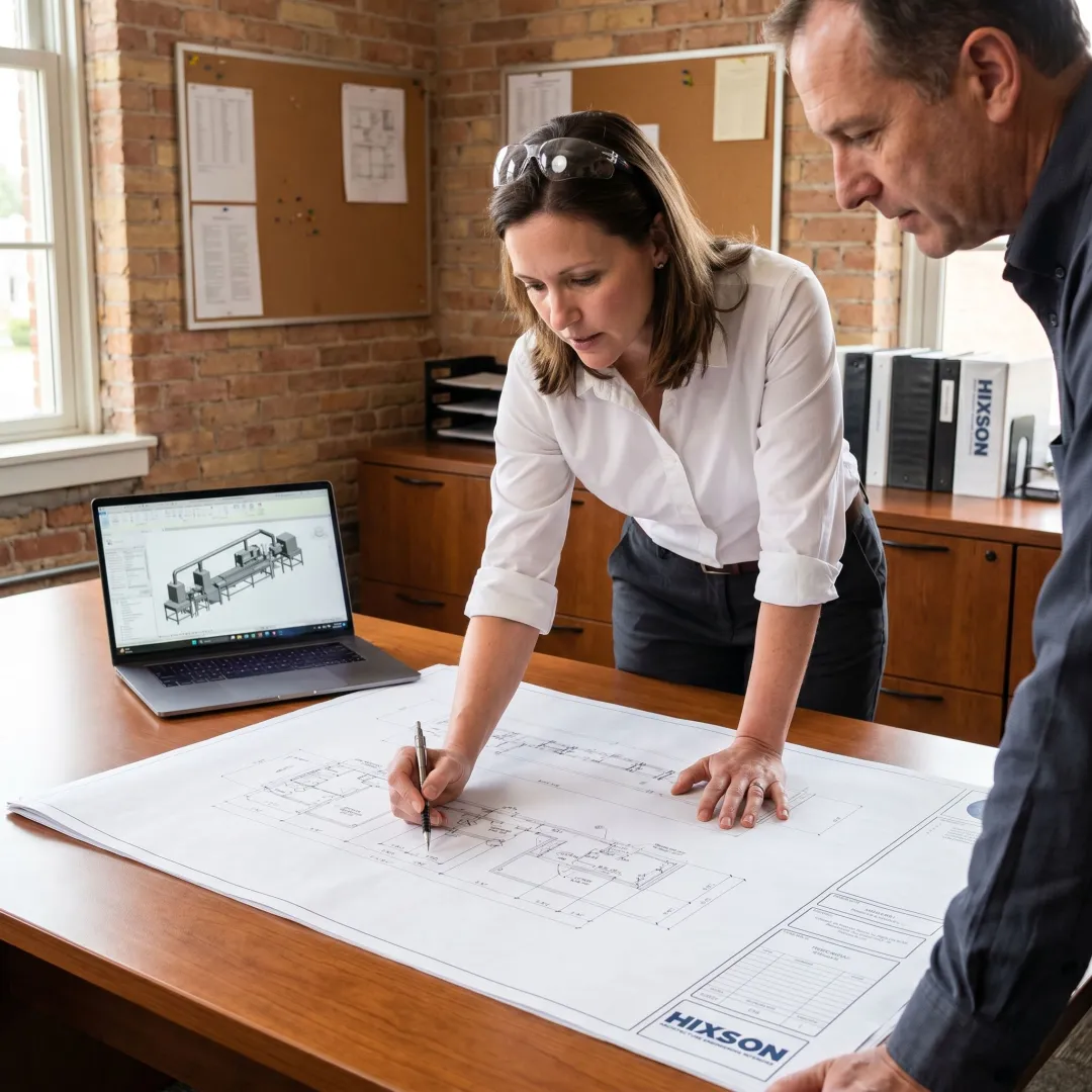 Food safety engineer reviewing sanitary facility design