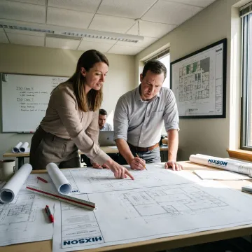 Pharmaceutical bioprocess engineers reviewing cGMP facility plans