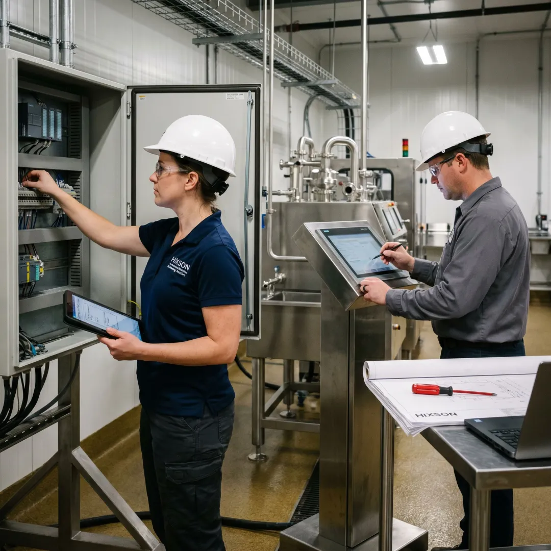 Automation engineers commissioning processing equipment