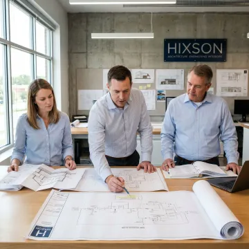 Cleanroom engineering team reviewing process plans