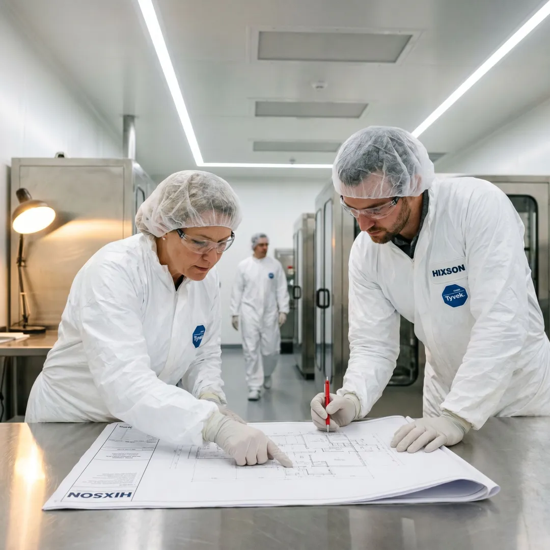 Engineers reviewing a GMP cleanroom facility design