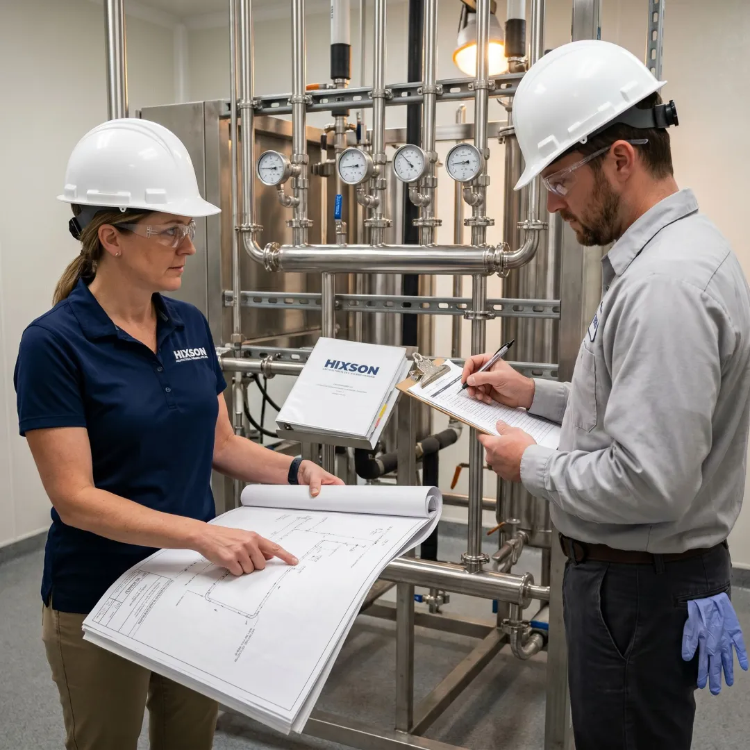 Engineers coordinating pharmaceutical process startup activities