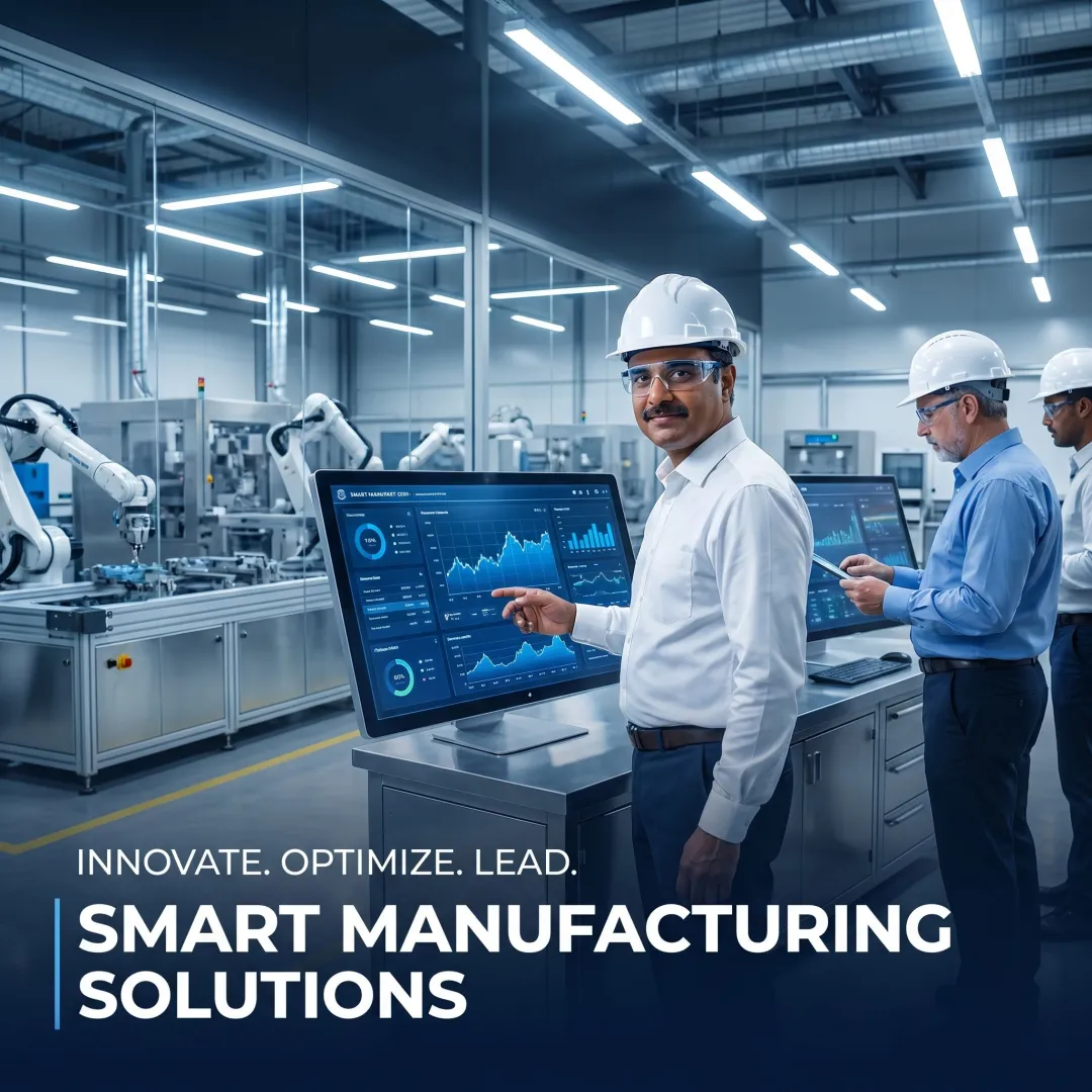 Engineers reviewing smart manufacturing automation systems