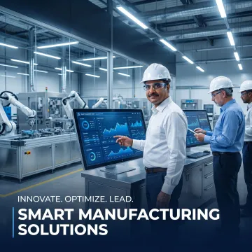 Engineers reviewing smart manufacturing automation systems