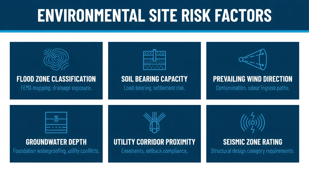 Six environmental site risk factors affecting food manufacturing facility construction and compliance