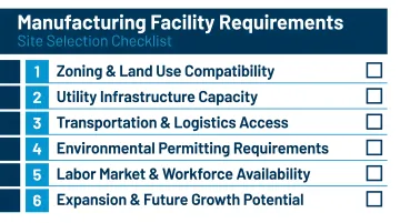 6-point manufacturing facility requirements checklist for site selection planning