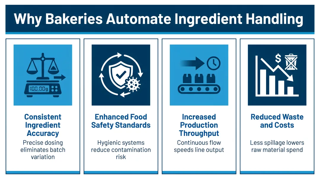 Four core reasons bakeries automate ingredient handling systems infographic