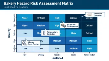 Risk assessment likelihood versus severity matrix for bakery hazard prioritization