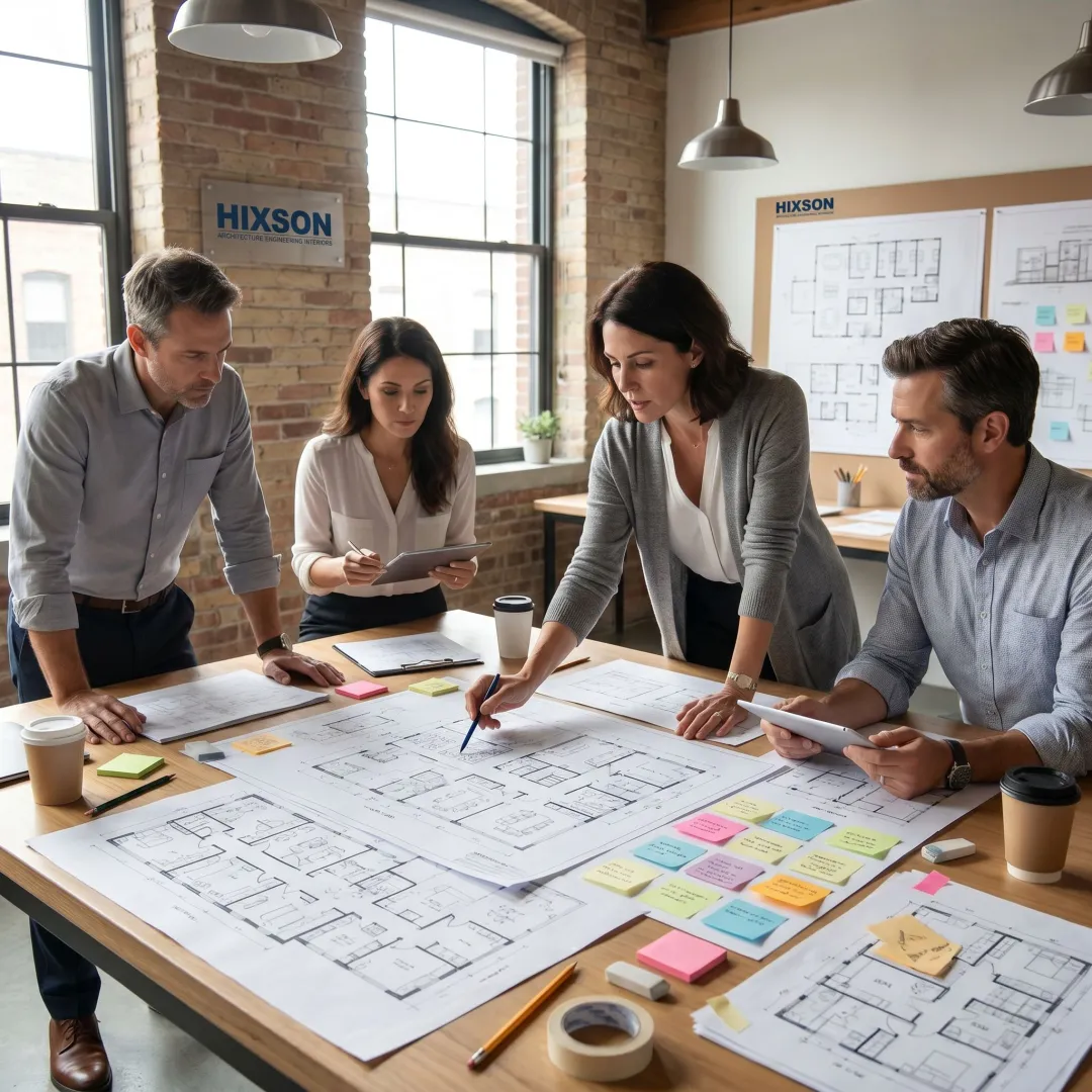 Office planning workshop with floor plans