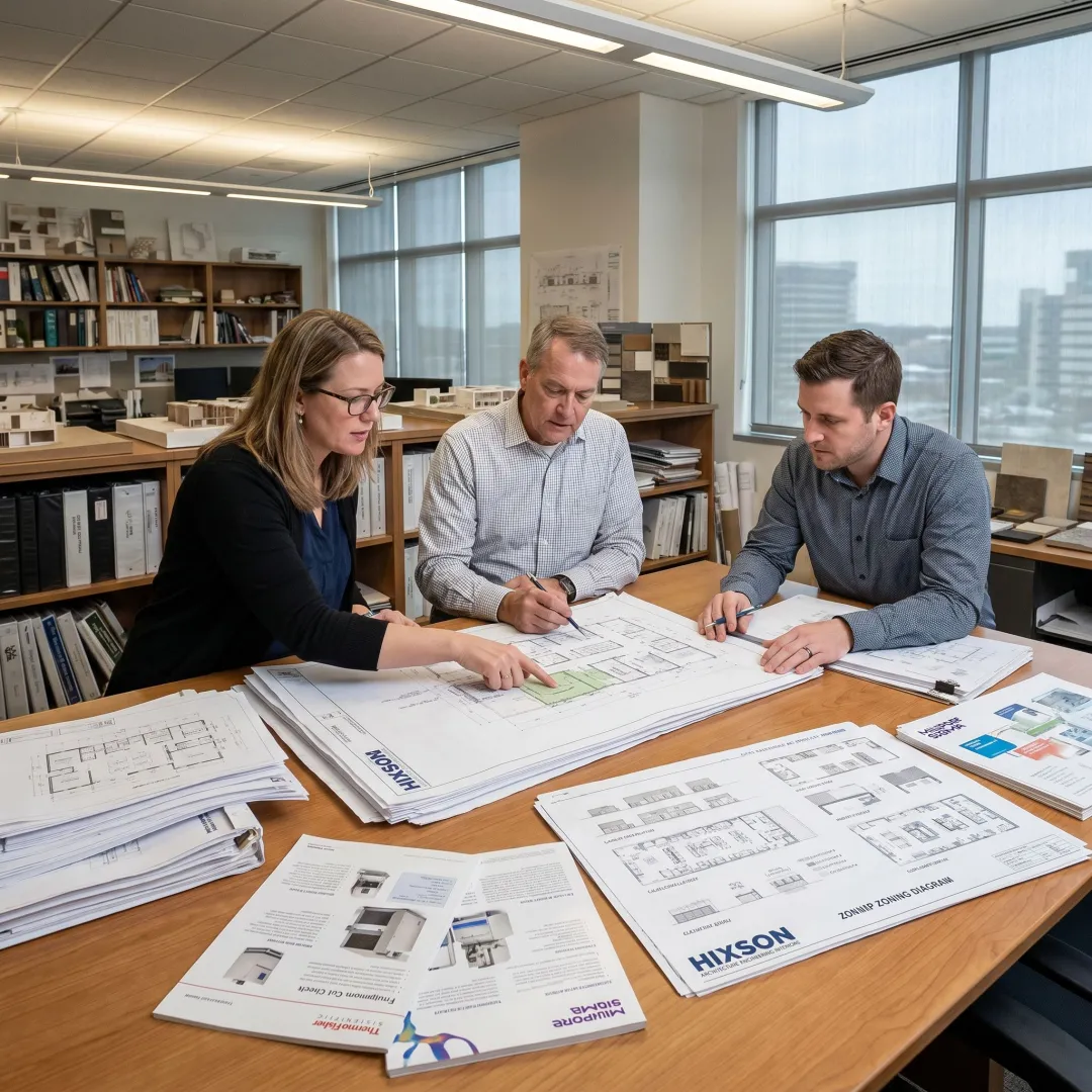 Architects planning a modern research laboratory
