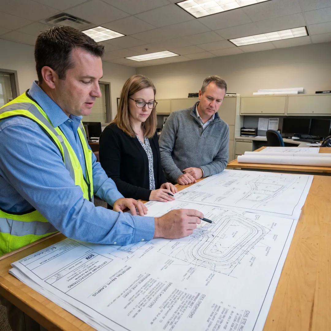 Engineers reviewing industrial stormwater plans