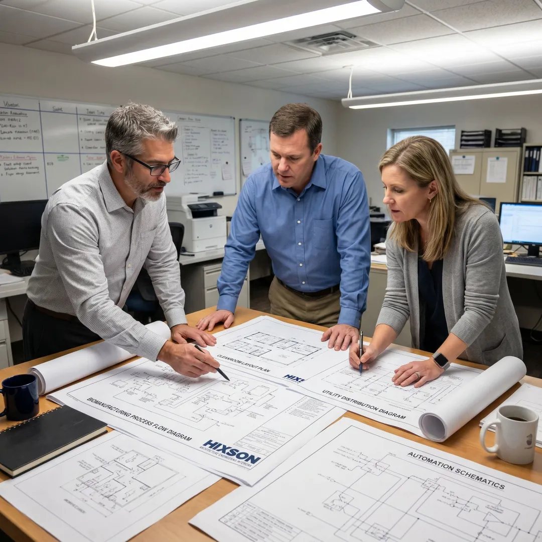 Engineers coordinating biomanufacturing process design