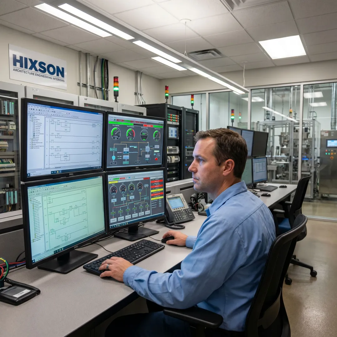 Engineer monitoring industrial automation controls