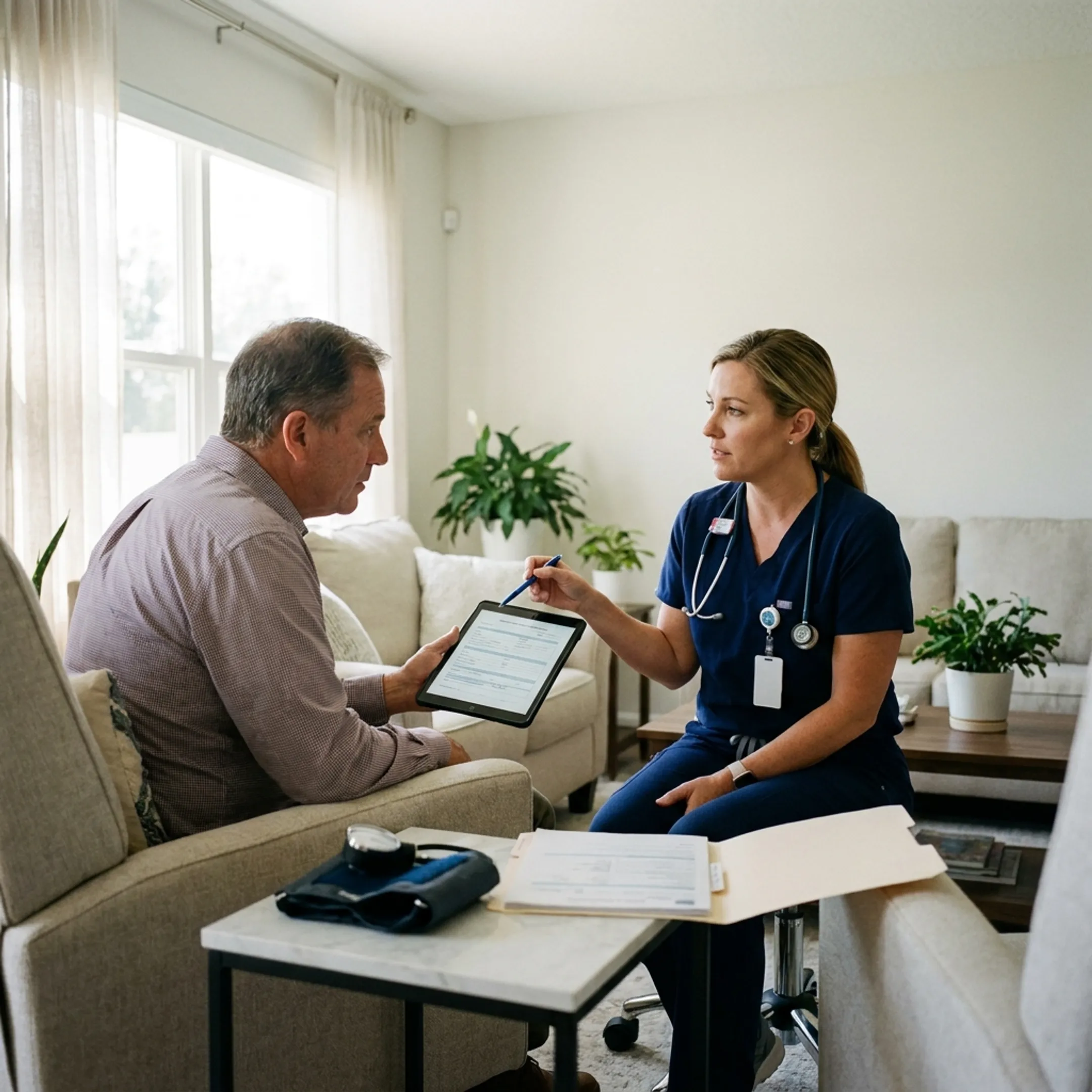 Nurse practitioner reviewing wellness goals during a home visit