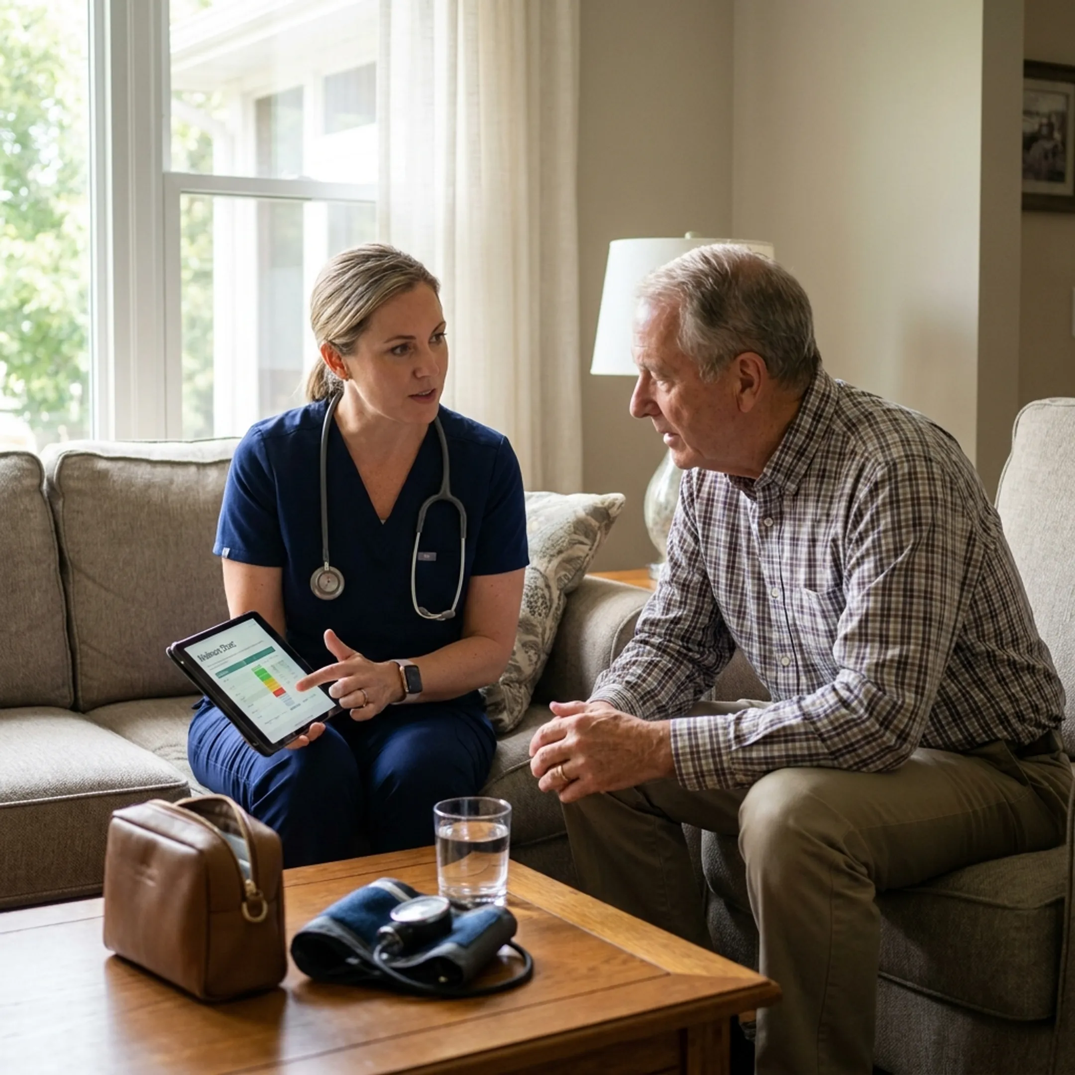 Provider reviewing holistic care options during a home visit