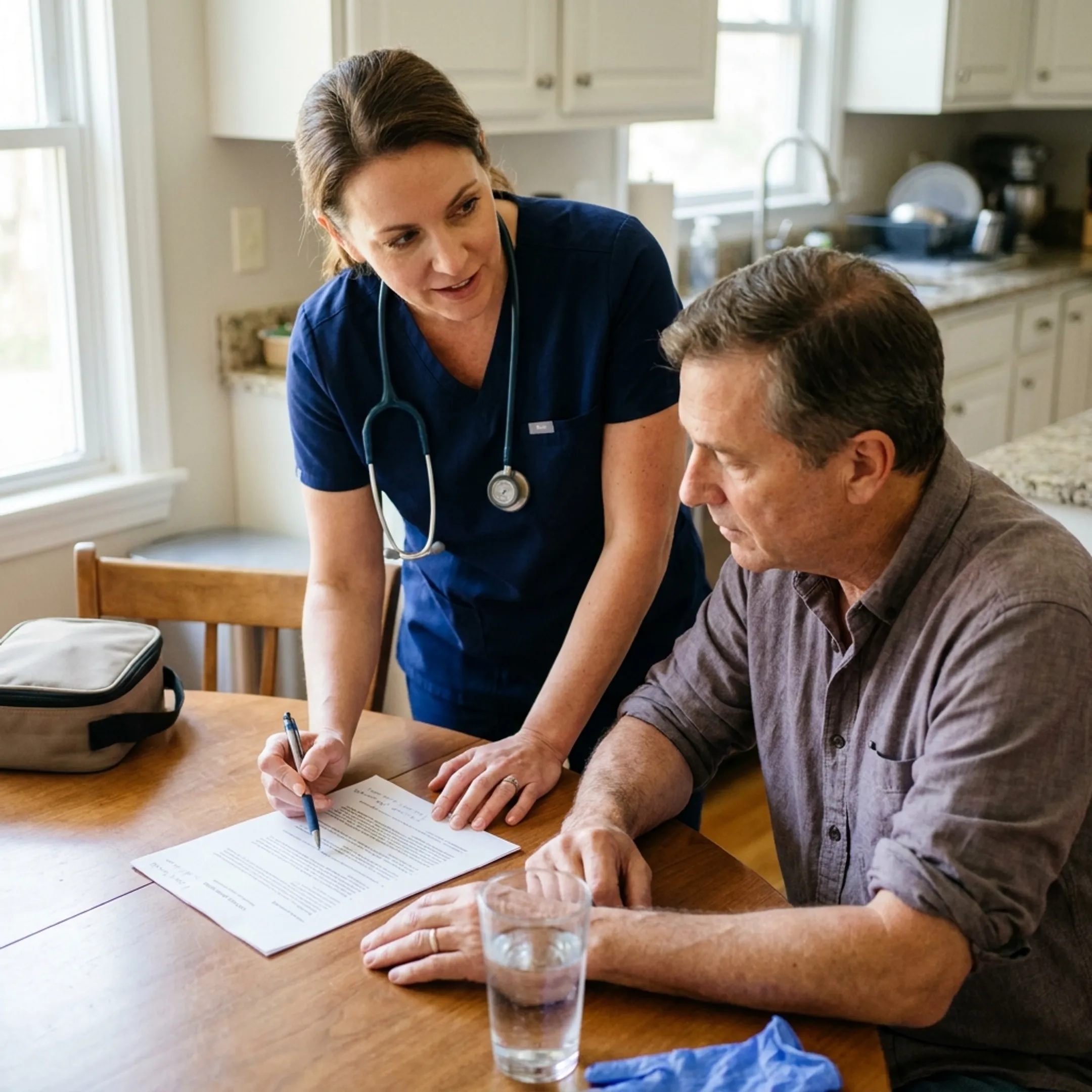 Provider discussing a home IV care plan with a patient