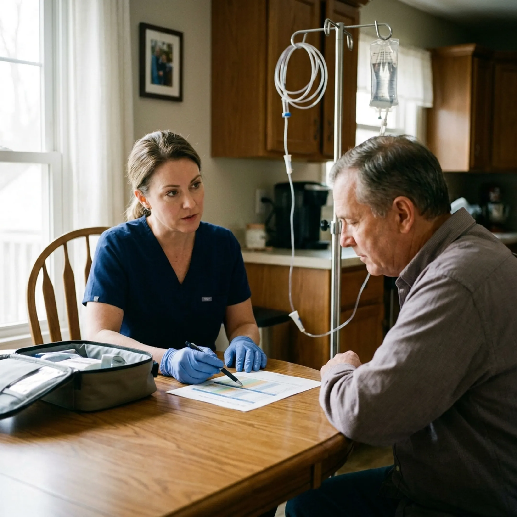 Provider discussing an in-home IV treatment plan with a patient