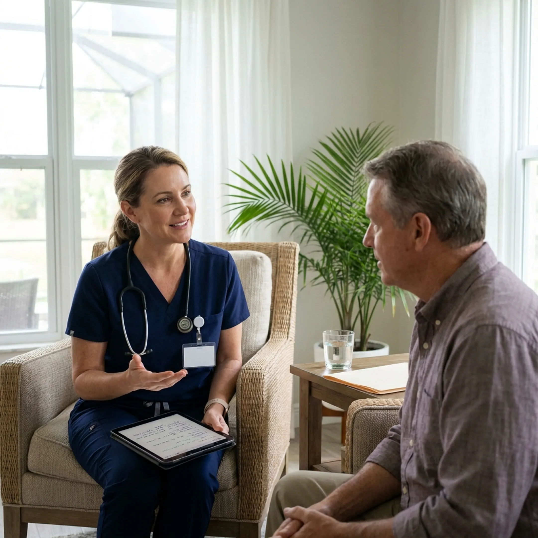 Nurse practitioner reviewing wellness goals during an in-home visit