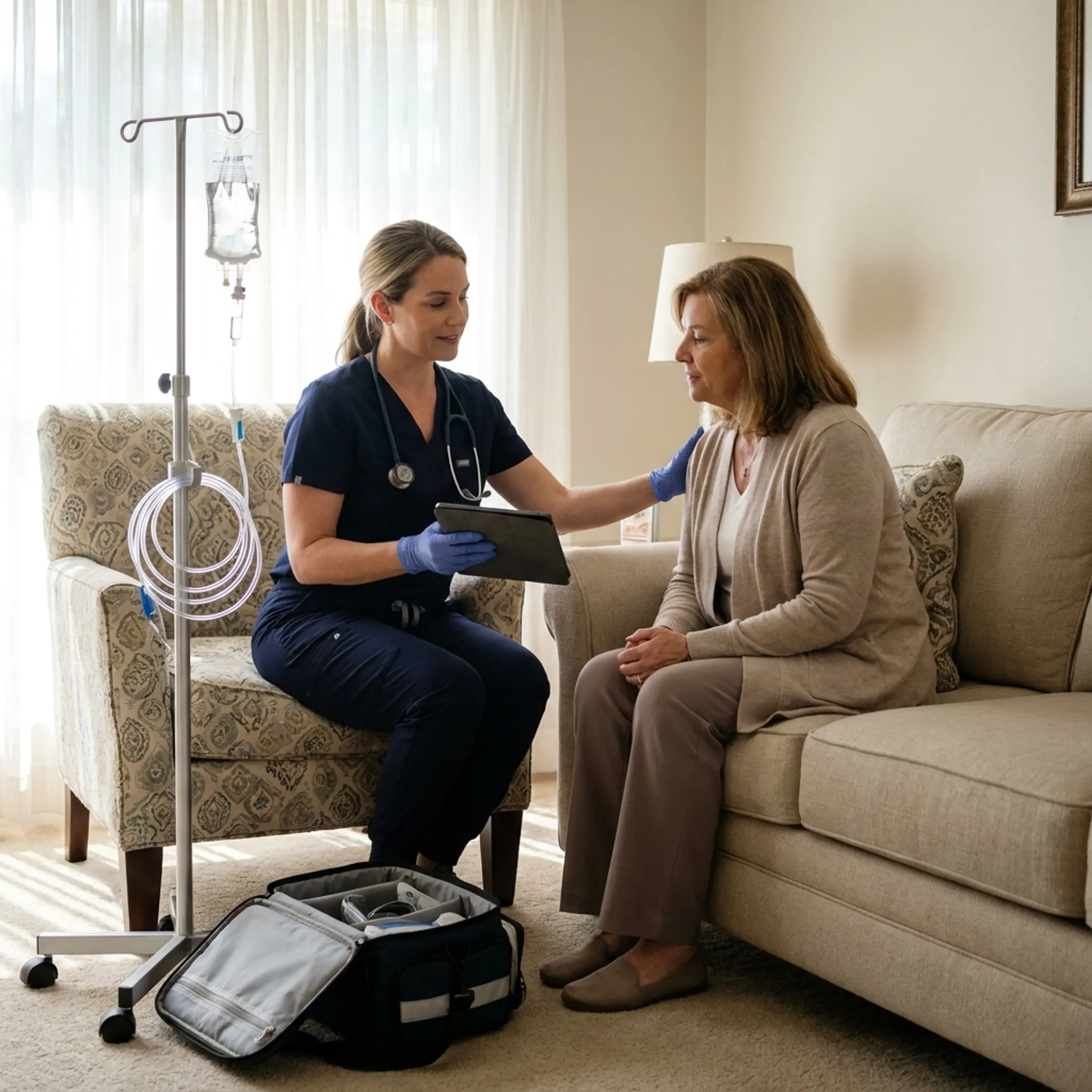 Provider discussing an in-home IV therapy visit