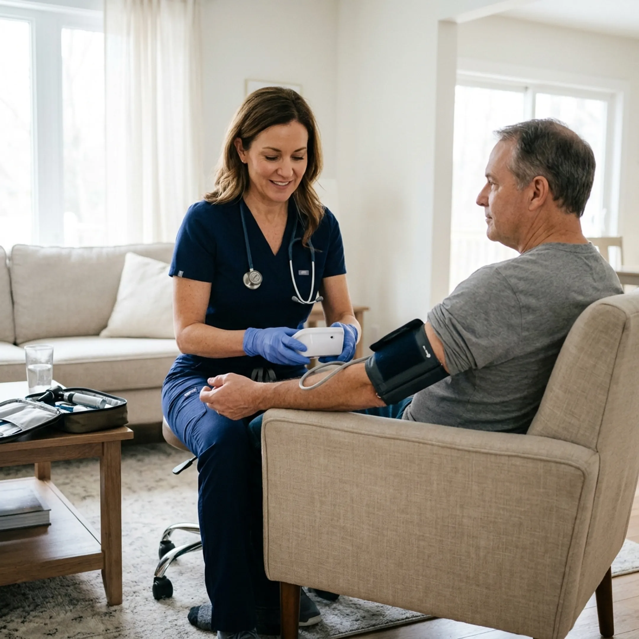 Provider conducting a personalized annual physical exam at home