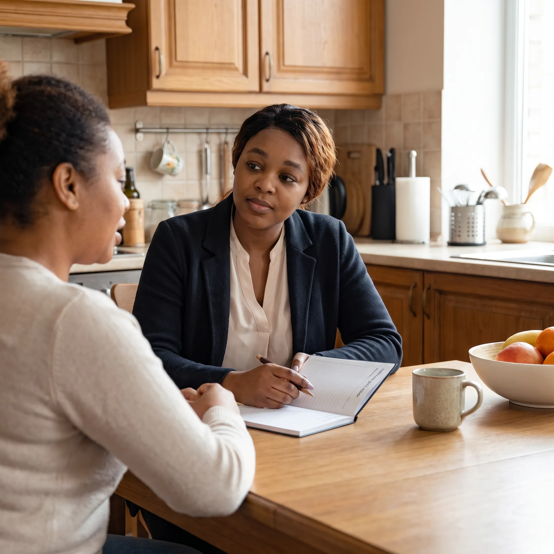 Nurse practitioner and patient reviewing wellness goals during a home visit