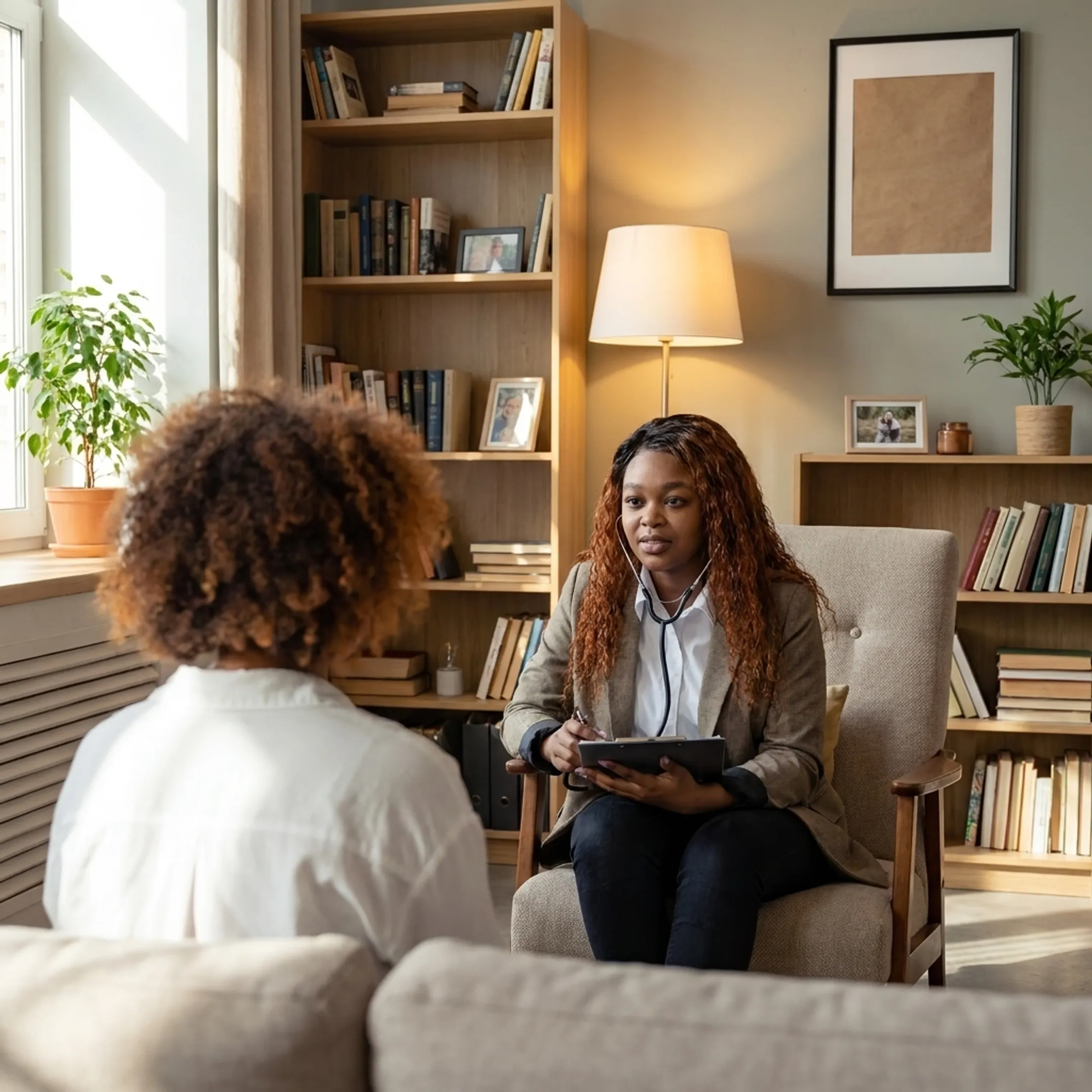 Provider and patient discussing whole-person health goals during a home visit