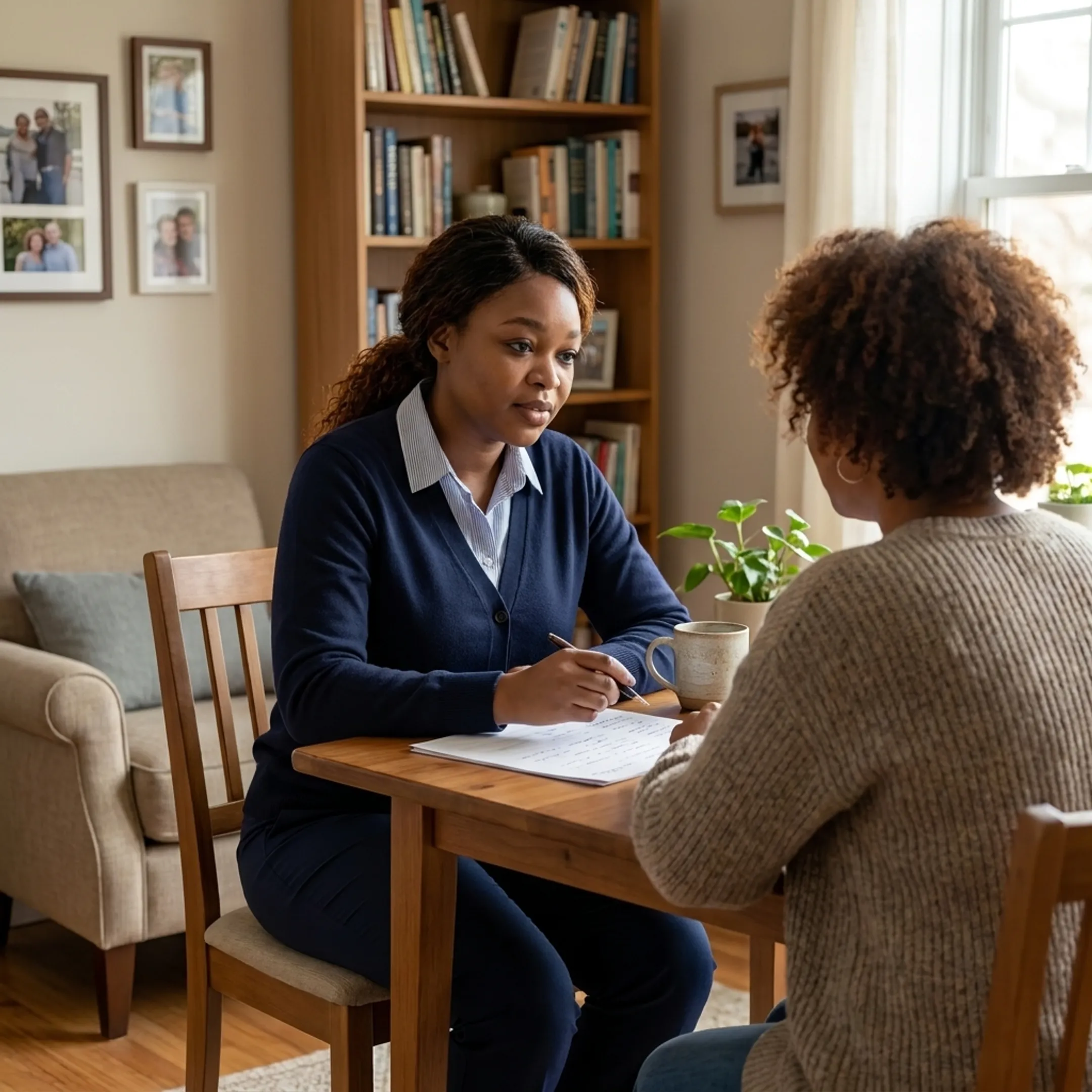Nurse practitioner reviewing wellness goals with a patient at home