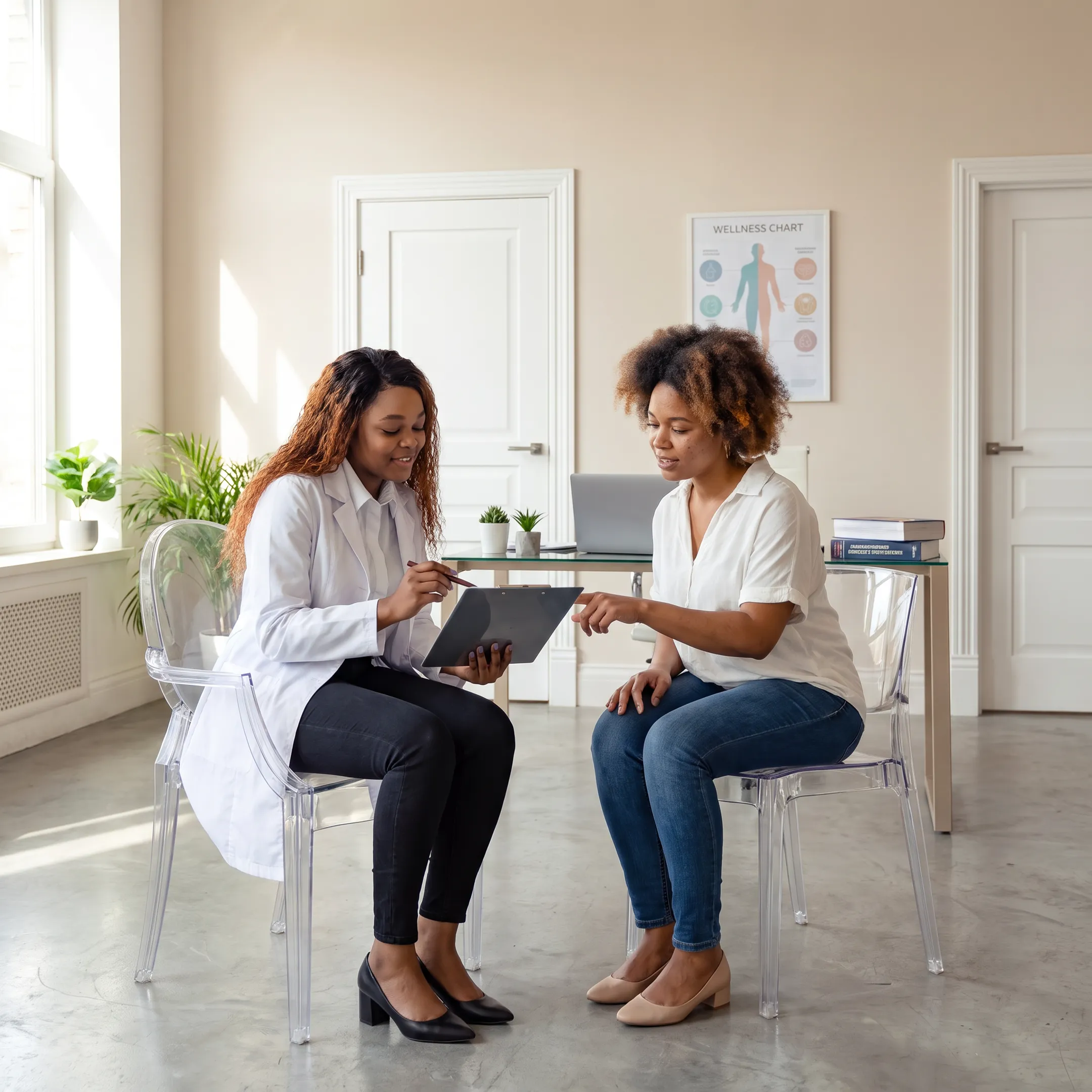 Provider discussing wellness plan with patient