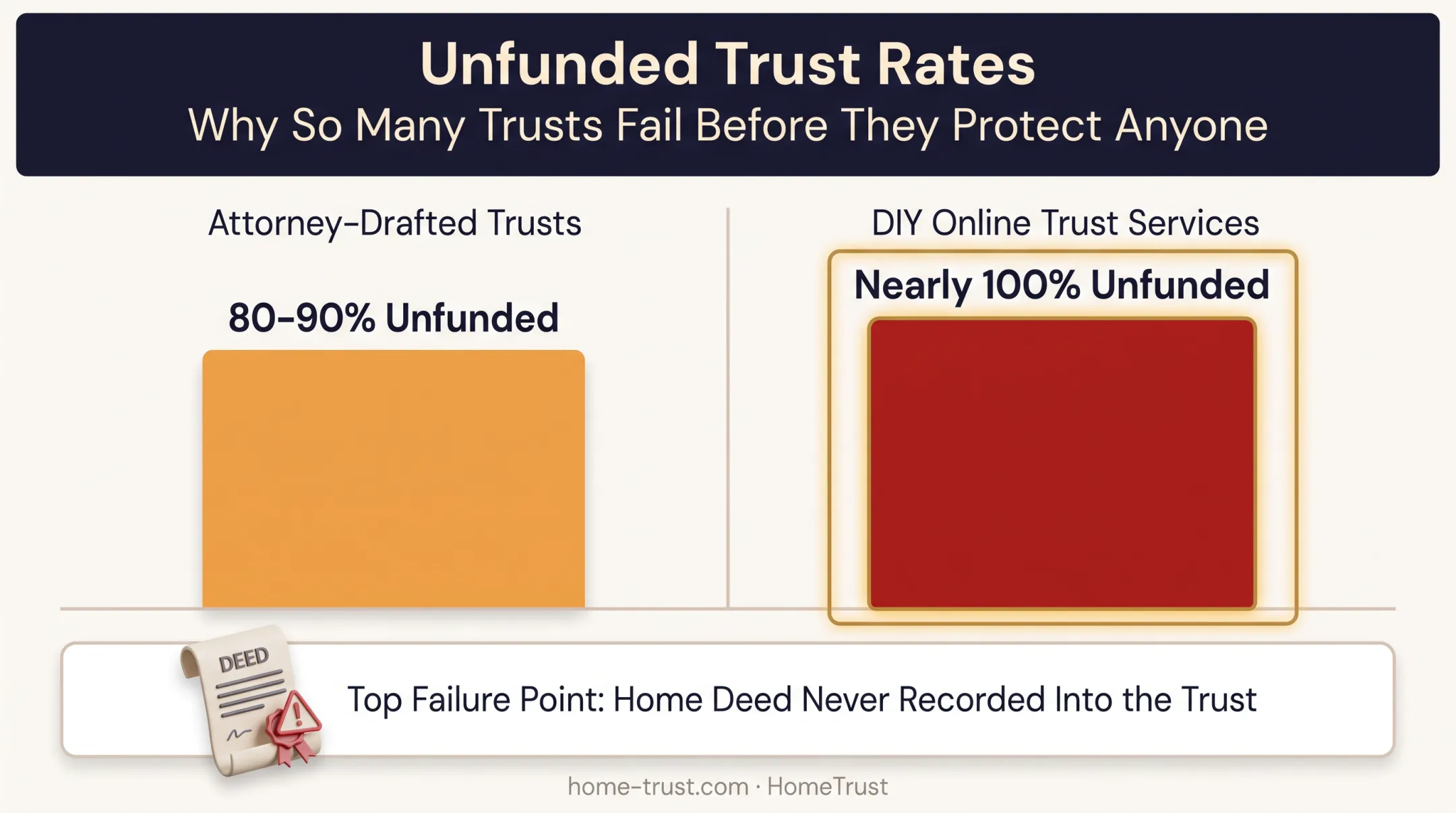 Statistics on unfunded living trusts among attorney-drafted and DIY services