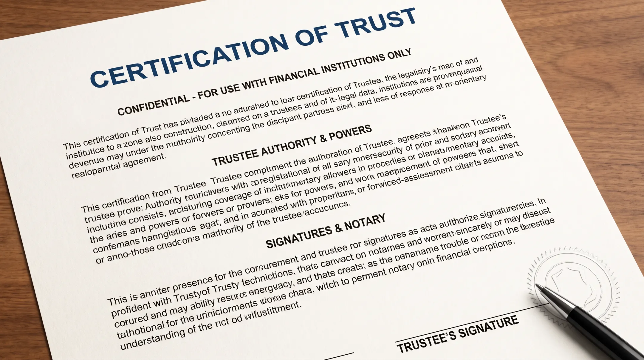Sample Certification of Trust document used by California banks and title companies