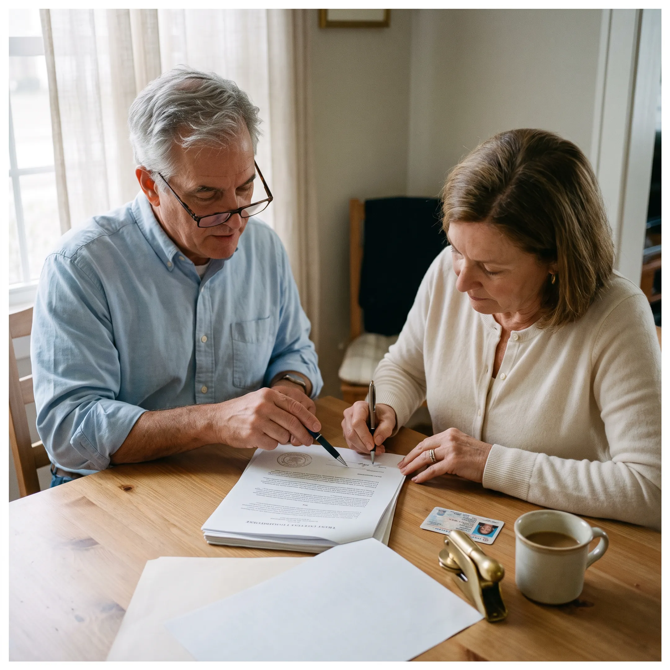 Notary witnessing a homeowner sign trust documents