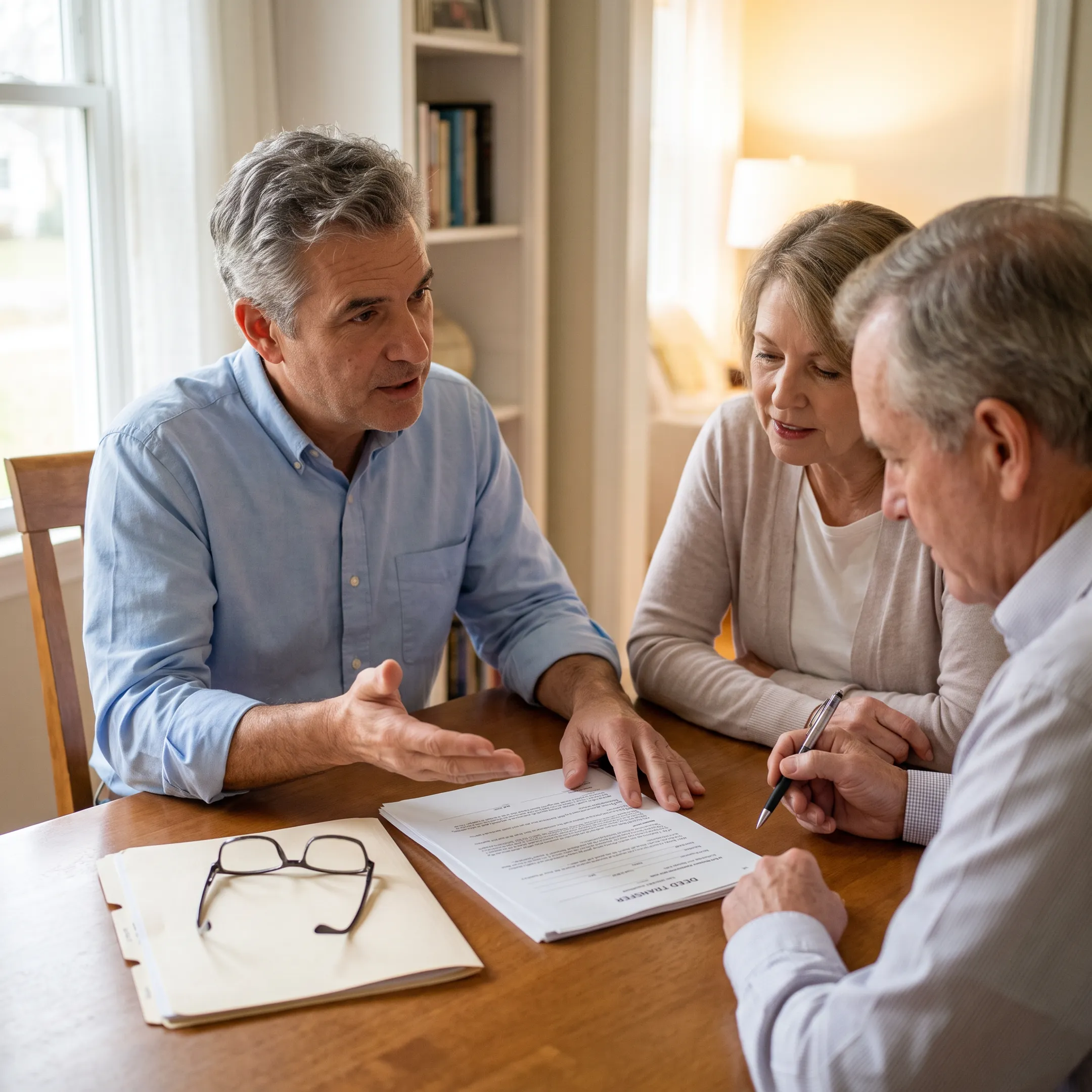 Advisor explaining a living trust document to a homeowner