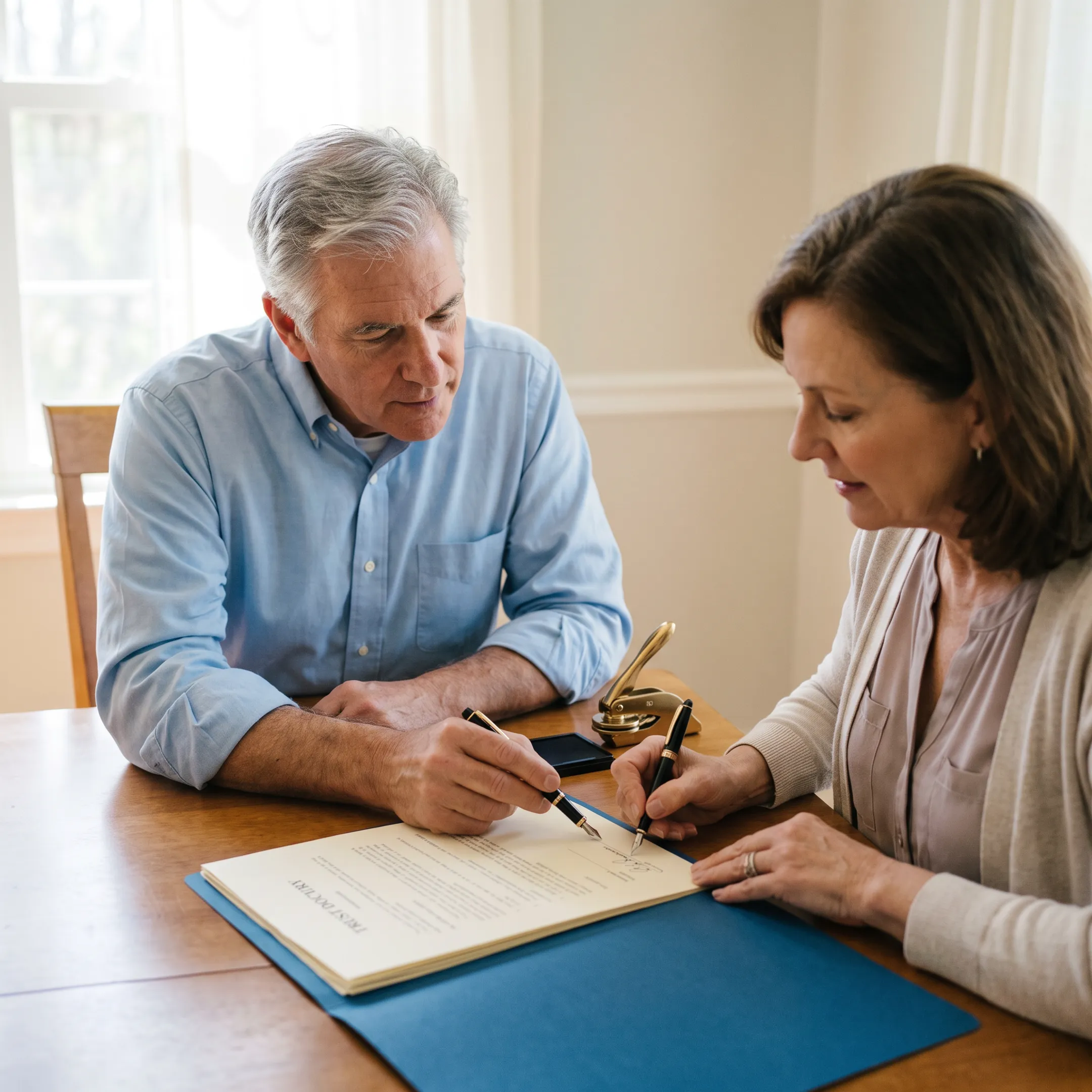 Notary assisting with trust document signing